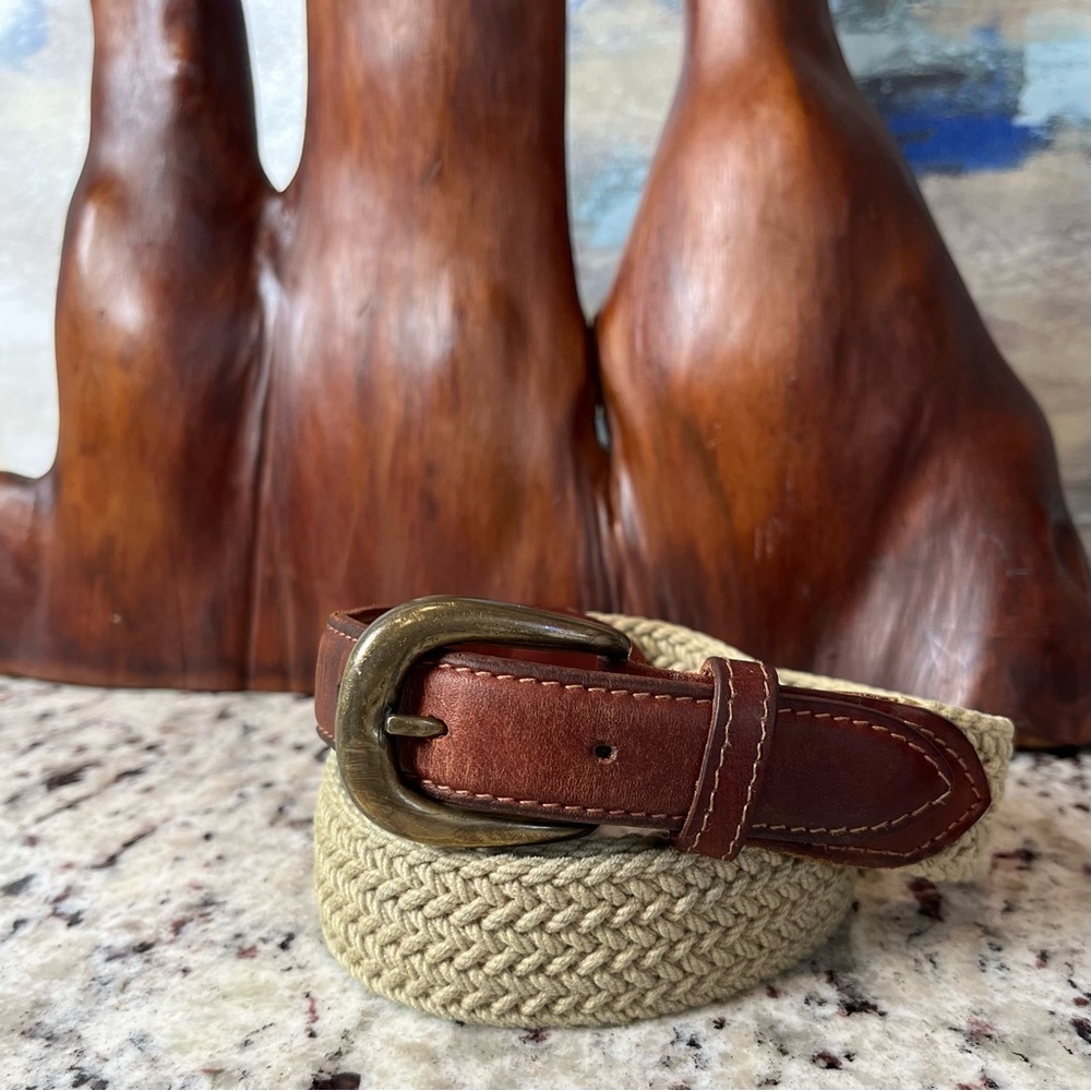Brown Leather and Tan Woven Belt